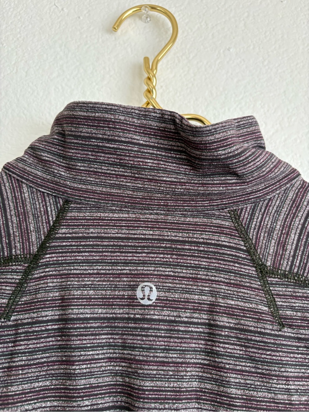 lululemon athletica Men's Striped Half-Zip Pullover - Olive green/burgundy - Picture 4 of 5